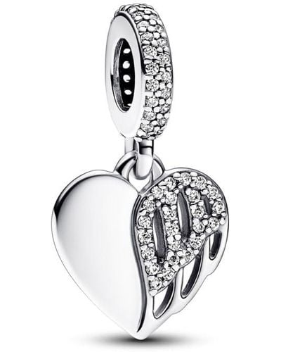 PANDORA Ciondolo Moments a forma di ala d'angelo con cuore in argento Sterling con zirconia cubica trasparente - Metallizzato