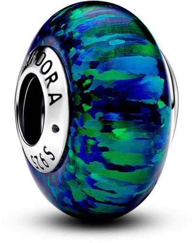 PANDORA Moments Sterling Silver Charm With Green Blue Lab-created Opal