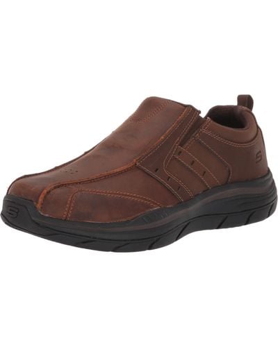 Skechers Expected 2.0-wildon Leather Slip On Moccasin - Brown