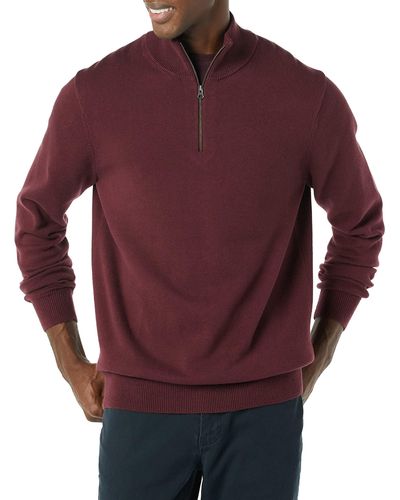 Amazon Essentials Pullover mit Viertelreißverschluss aus 100% Baumwolle - Rot