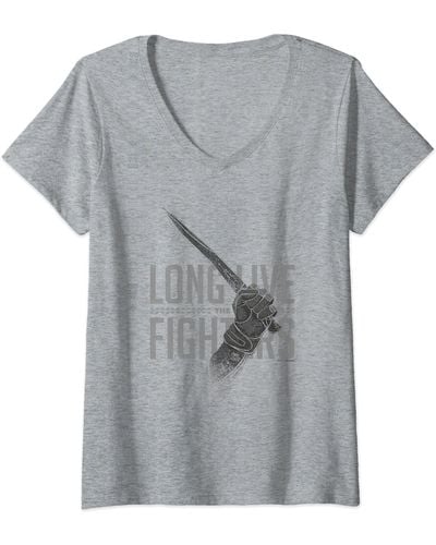 Dune Part Two Long Live The Fighters Distressed Chest Poster V-neck T-shirt - Grey