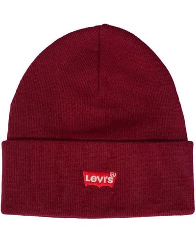Levi's Red Batwing Embroidered Slouchy Beanie Bonnet - Rouge