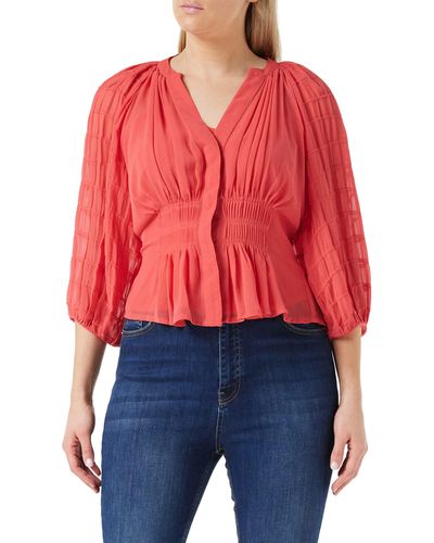 French Connection Cora Pleated Smock Top Blouse - Red