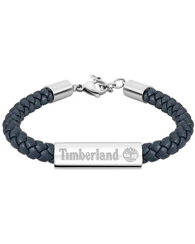 Timberland Bracciale da uomo in acciaio INOX e pelle blu