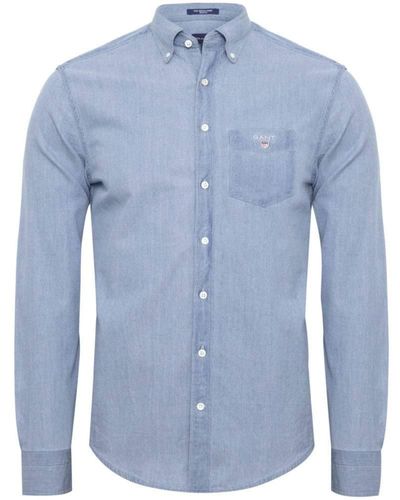 GANT 3040520-980 Regular Indigo Button Down Denim Shirt Light Blue Camicia Denim Leggero Uomo