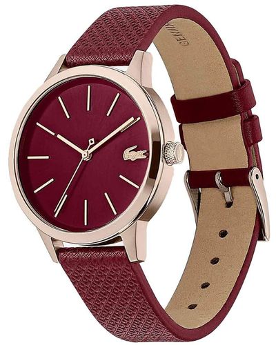 Lacoste Orologio Analogico al Quarzo da Donna con Cinturino in Pelle Bordeaux - 2001092 - Rosso