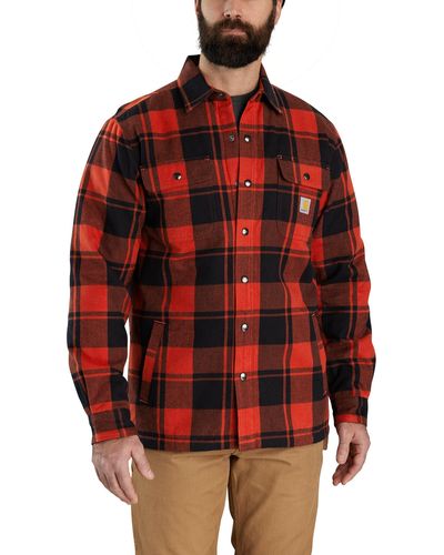 Carhartt Big & Tall Relaxed Fit Flannel Sherpa-lined Shirt Jac - Red