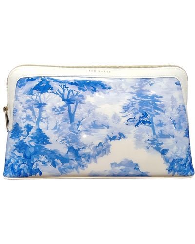 Ted Baker Rexii Romantic Printed Large Washbag Toiletry Cosmetic Bag In White - Blue