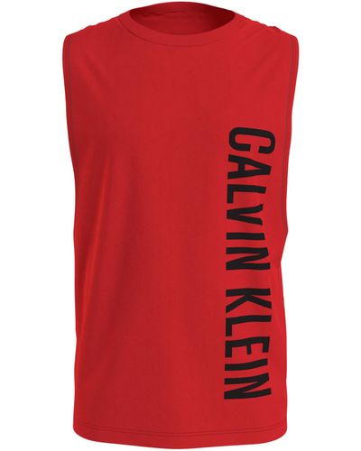 Calvin Klein Canottiera Uomo CK Canotta Puro Cotone con Stampa Logo Articolo KM0KM00997 Tank - Rosso