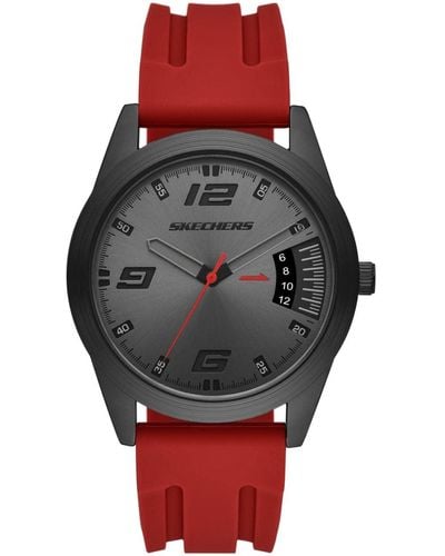 Skechers Reseda Quartz Metal And Silicone Three-hand Analog Watch - Red