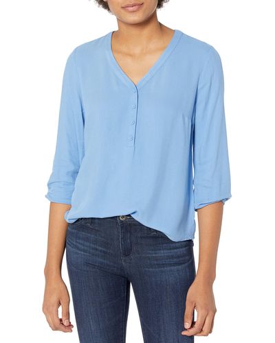 Amazon Essentials Popover Shirt Met Driekwartmouwen En Knoopsluiting - Blauw