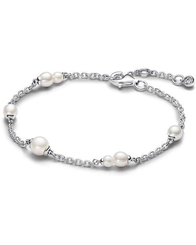 PANDORA Timeless Sterling Silver Bracelet With White Treated Freshwater Cultured Pearl And Clear Cubic Zirconia - Metallic