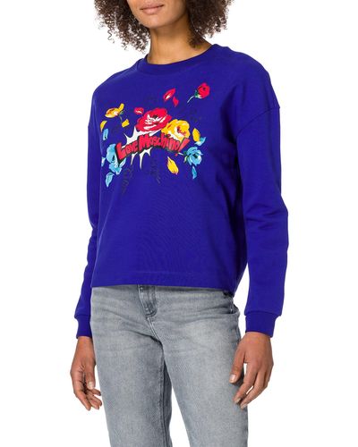 Love Moschino S Loose-fit Long-Sleeved Crewneck with Trapeze Bottom Sweatshirt - Weiß