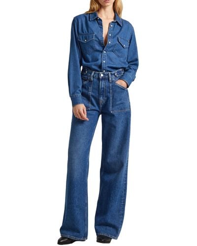 Pepe Jeans Wide Leg Ultra High Waist Utility Pl204612 Jeans - Blue