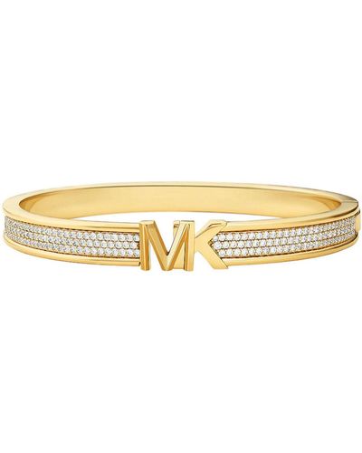Michael Kors Brass Pave Gold Tone Md Brass Bangle Bracelet With Cubic Zirconia - Metallic