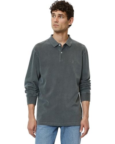 Marc O' Polo Langarm-Poloshirt in schwerer Soft-Touch-Jersey-Qualität - Grau