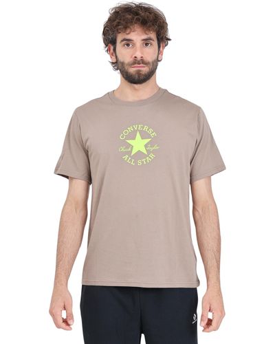 Converse T-shirt Bruin Patch Logo Groen - Grijs