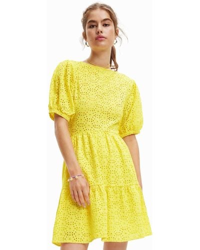 Desigual Woven Dress Short Sleeve - Yellow