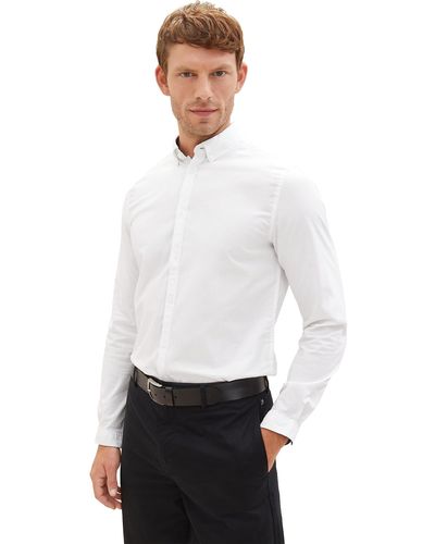 Tom Tailor Slim Fit Business Hemd aus Baumwolle mit Stretch - Weiß