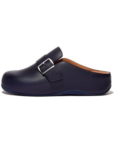 Fitflop Shuv Buckle-strap Leather Clogs Midnight Navy 8.5 M - Blue