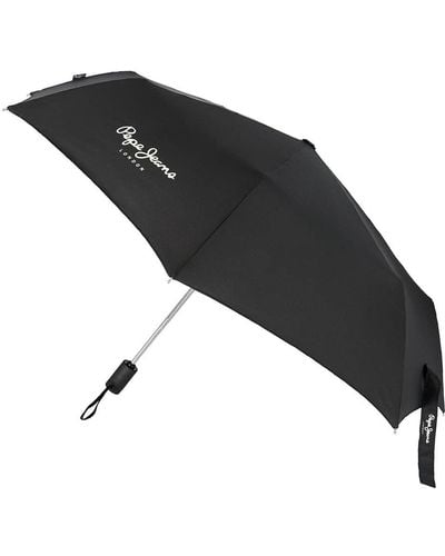 Pepe Jeans Teo Parapluie pliant noir polyester avec canne en aluminium - Blanc