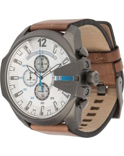 DIESEL Mega Chief Stainless Steel And Leather Chronograph Watch - Gray