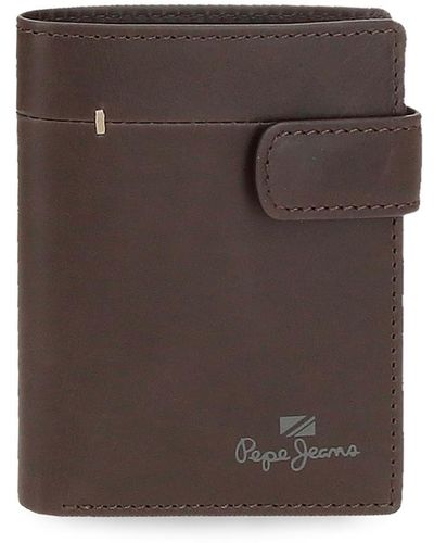Pepe Jeans Staple Vertical Wallet With Click Closure Brown 8.5 X 10.5 X 1 Cm Leather