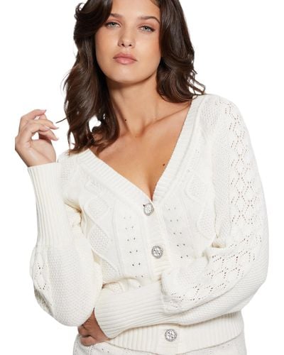 Guess Pull Cardi à manches longues Brielle pour femme - Blanc