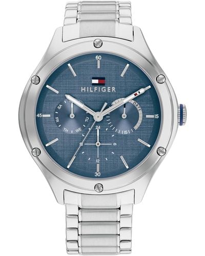 Tommy Hilfiger Montre Analogique Multifunction à Quartz pour femme avec Bracelet en Acier Inoxydable argenté - 1782657 - Bleu