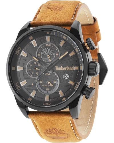 Timberland Quartz Watch With Black Dial Analogue Display And Dark Brown Leather Strap 14816jlb/02 - Grey