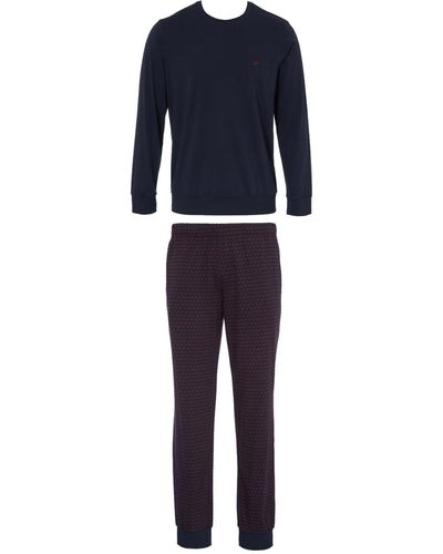 Emporio Armani Pattern Mix Pajama Long Sleeve Pants Pajama Set - Blue
