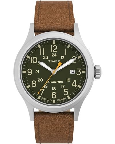 Timex Tone Case Green Dial With Brown Leather