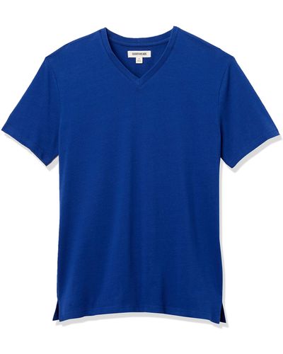Goodthreads Camiseta Oversize en Tejido Grueso de ga Corta y Cuello en Pico Hombre - Azul