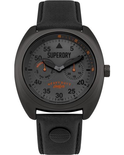 Superdry S Analoog Quartz Horloge Met Lederen Band Syg229bb - Zwart