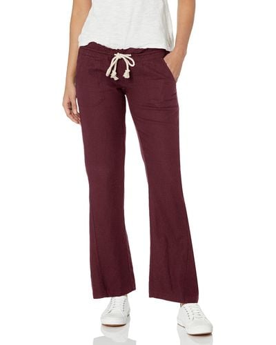 Roxy Oceanside Pantalon en lin coupe large pour femme - Rouge