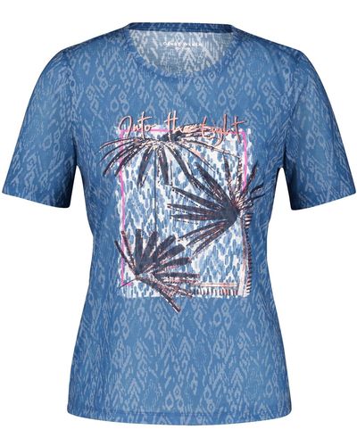 Gerry Weber Gemustertes T-Shirt mit Frontprint Kurzarm Gemustert - Blau