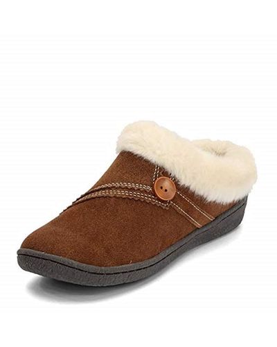 Clarks Rebecca Winter House Slippers Fur Lined Slide Mules - Brown