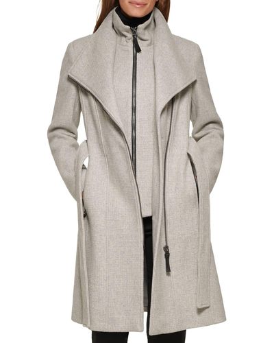 Calvin Klein Angled Twill Fabric Wing Collar Coat - Grey