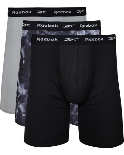 Reebok Calzoncillos de Hombre Negro/Estampado/Gris con Cintura de Nailon y tecnología Que Absorbe la Humedad para Mayor Comodidad