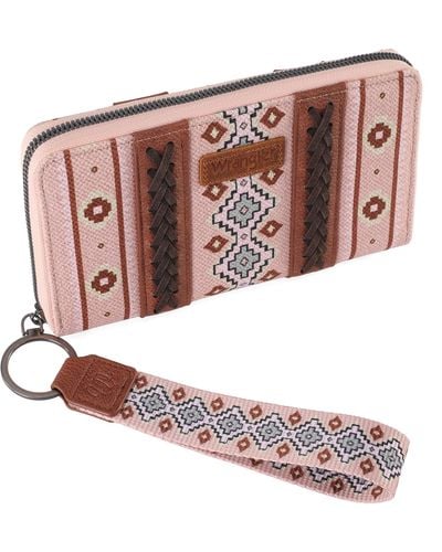 Wrangler Wallet Purse For Western Aztec Clutch Wristlet Wallet With Credit Card Holder - Pink