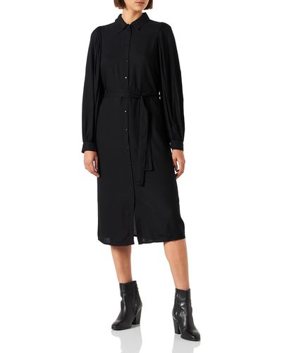 Vero Moda Vmkittie Mdot Ls Calf Shirt Dress Wvn - Black