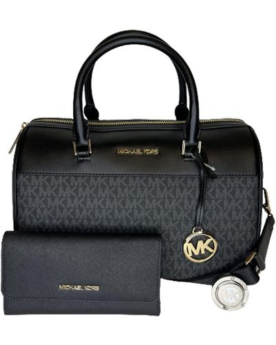 Michael Kors Travel Md Duffle Bag Bundled With Large Trifold Wallet And Purse Hook - Black
