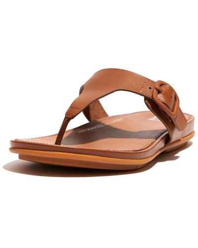 FitFlop Gracie Leather Flip Flops, Tan at John Lewis & Partners