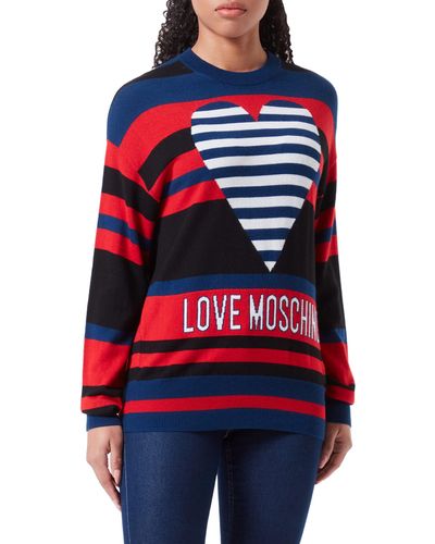 Love Moschino Iche Lunghe con Logo Seasonal Heart And Institutional Maglione - Rosso