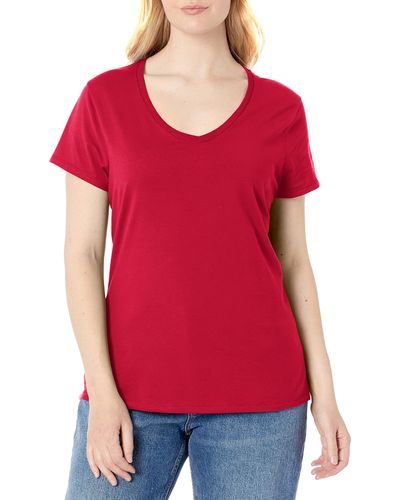 Hanes 's Perfect-t Short Sleeve V-neck T-shirt - Red