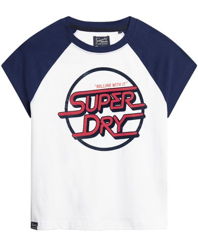 Superdry Roller Graphic Baseball-Mini-T-Shirt Gepunktet Schwarz Klein Elfenbein 42 - Blau