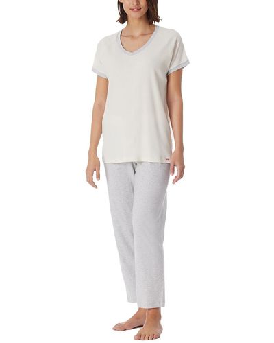 Schiesser Schlafanzug 7/8 lang Baumwolle Modal Mix-Nightwear Pyjamaset - Weiß