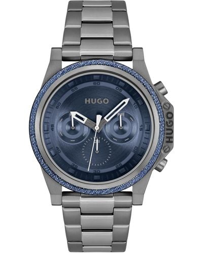 HUGO Multi Zifferblatt Quarz Uhr für Kollektion #Brave mit Edelstahlarmband Edelstahlarmband - 1530350 - Blau