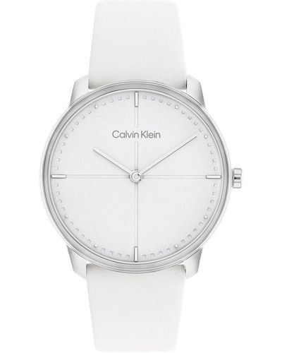 Calvin Klein Analog Quarzuhr für mit Weisses Lederarmband - 25200161 - Weiß