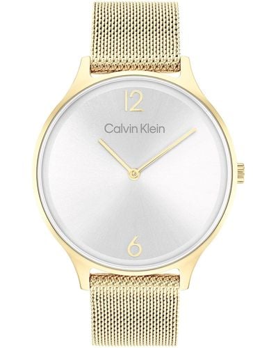 Calvin Klein Quartz Ionic Gold Plated Steel And Mesh Bracelet Watch - White